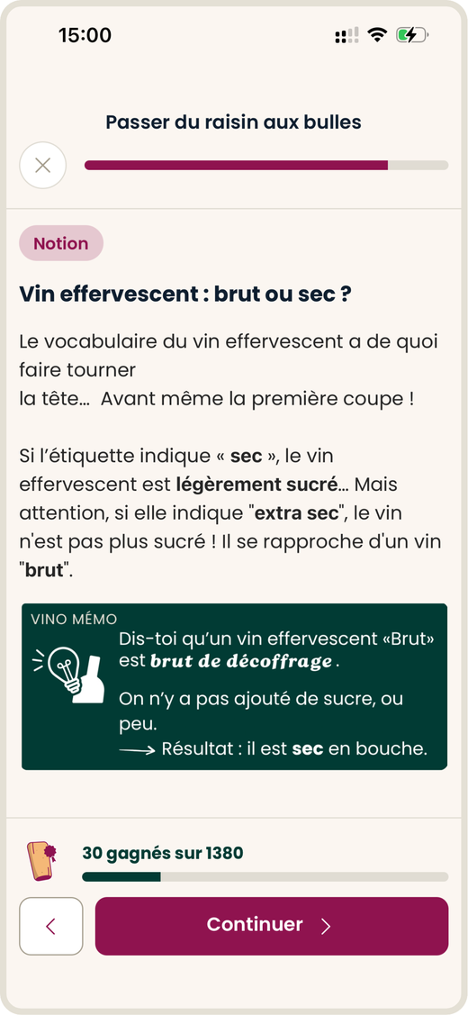 Un Vino Mémo de l'app Vino Master